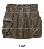 Block Leather Cargo Miniskirt