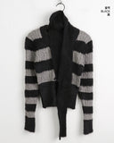 [Muffler set] Freena V-neck Angora Color Matching Stripe Crop Long Sleeve Knit