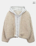 Sell Fluffy Fur Color Matching Quilted Hood Zip-Up Jumper