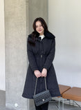 Vero Rabbit Fur Collar Long Padding Coat (Belt Set)