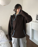 Hamong Diagonal Zipper High-Neck Fleece Hood