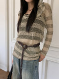 Nion See-Through Stripe Hood Long Sleeve Knit