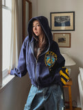 Police Semi-Crop Over Printed Hood Zip-Up