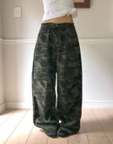 Nuring Camo Snap Button Two-Way Wide Long Pants