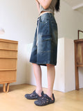 Kelu Vintage Washing Strap Cargo Denim Bermuda Shorts