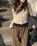 Aring Boucle Knit Ribbed Crop Cardigan