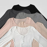 U-neck button-down see-through slim fit t-shirt