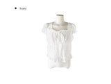 Neron Shirring Frill Ribbon Puff See-through Short Sleeve Blouse