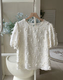 Heyri Flower Puff Short Sleeve Blouse