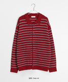 [unisex] Hentini Stripe Collar Button Over Knit Cardigan