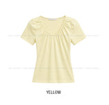 Jenne Shirred V-neck Slim Short Sleeve