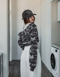 Mock Military Deep V Crop Hood Zip-up