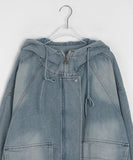 Corely Denim Two-Way Pocket Hood Over Jacket