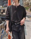 Bebro Tweed Henley Neck Long Sleeve Tee
