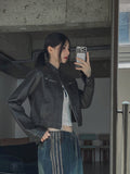 Oul vintage washing biker leather jacket