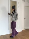 Nopel Vintage Butterfly Angora High Neck Long Sleeve Cardigan Zip Up