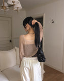 Bimon Strap Mesh Cropped Bolero Knit Cardigan
