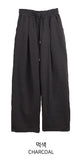 Twee pin tuck two-way banding long wide brushed jogger pants