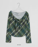 Sisson Check Scarf Off-Shoulder Long Sleeve Tee