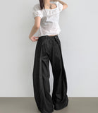 Raw back point button roll-up mega wide fit denim pants