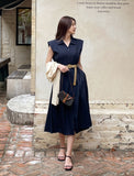 Vet Collar Shirt Sleeveless One Piece (Belt Set)