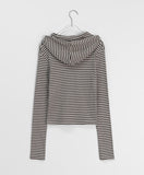 Bunico Stripe Crop Hooded Long Sleeve Tee