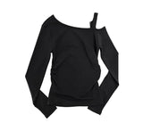 Letter Unbalanced Belt One-Shoulder Off-Shoulder Tee