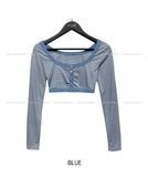Button Stripe Mini Crop Long Sleeves