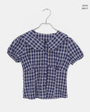 Warden Round Collar Puff Check Blouse