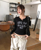 State Crack Lettering Button Long Sleeve