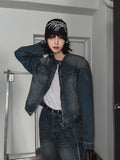 Ocean Washed Stitch Biker Denim Jacket