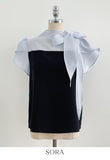 Henin Tie Color Matching Tulip Sleeve Blouse