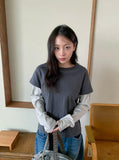 [BAONHAUS] Crein Stripe Color Matching Layered Long Sleeve Tee