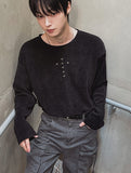 Crossing Rivet Ribbed Long Sleeve