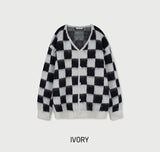 (UNISEX) Time checkerboard V-neck cardigan