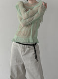 Torsion Smoke Shirring Sheer See-Through T-shirt