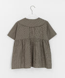 Geljik Check Frill Round Short Sleeve Blouse
