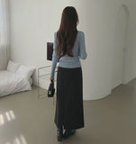 Solid Cotton H-Line Back Slit Long Skirt