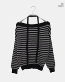 [Muffler SET] Ked Stripe Off-Shoulder Long-Sleeve Knit