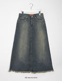 Ikoi Vintage Fringe Washed Denim Long Skirt