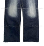 (UNISEX) Navy Cheek Washing Wide Denim