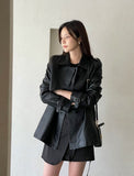 Suitman Double Trench Half Leather Jacket (Belt Set)