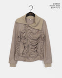 Tokin Ribbed High Neck Shirring Diagonal Zipper Zip-up