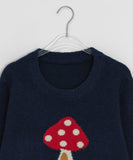 Colness Mushroom Print Wool Round Knit