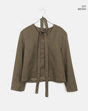 [muffler set] Tur no-collar V-neck button long-sleeved jacket