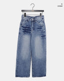 Boa Stud Eyelet Pocket Wide Fit Washed Denim Long Pants