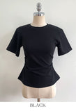 Linda Round-Neck Shirred Slit Short Sleeve T-Shirt