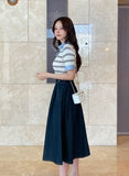 Aven Raw Denim Banding Flare Skirt
