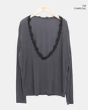 Tenver V-Neck Lace Long Sleeve T-Shirt