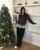 [Fleece Lining] Koha Chiffon Lace Layered Two-Way Sweatpants